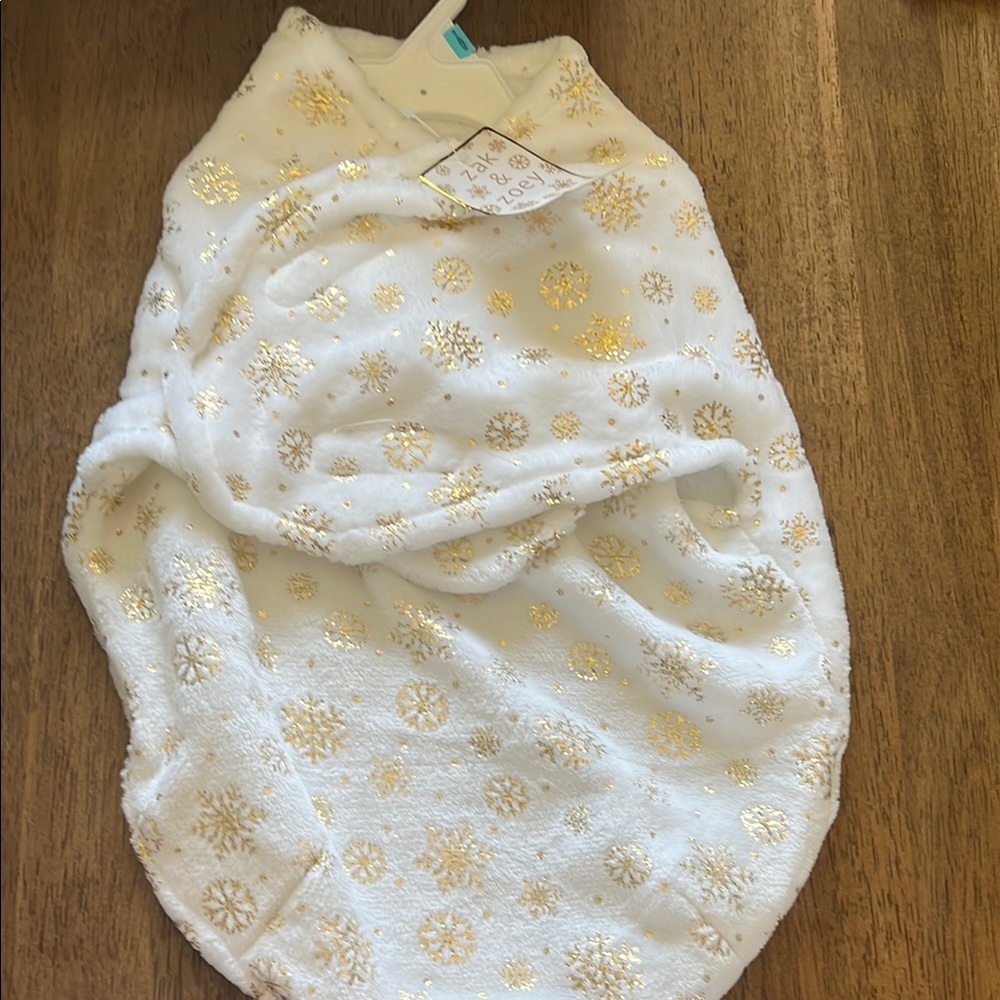 White and Gold Snowflake baby swaddle